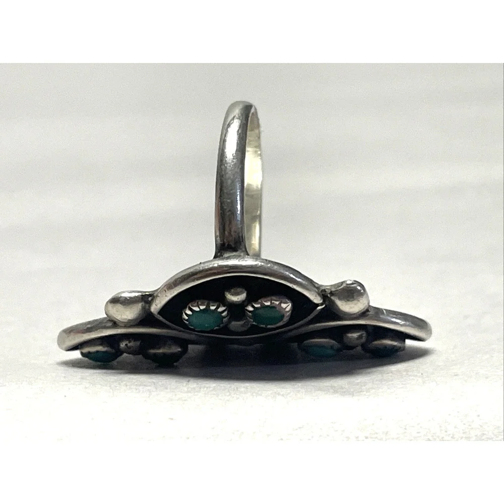 Vintage Native American Snake Eye Sterling Silver Turquoise Ring Size 7.5